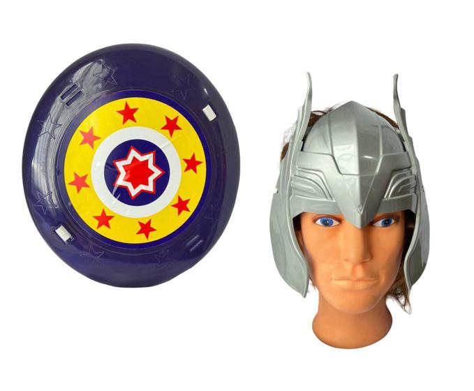 Imagem de Kit Brinquedo Heróis Máscara Prata e Escudo Infantil