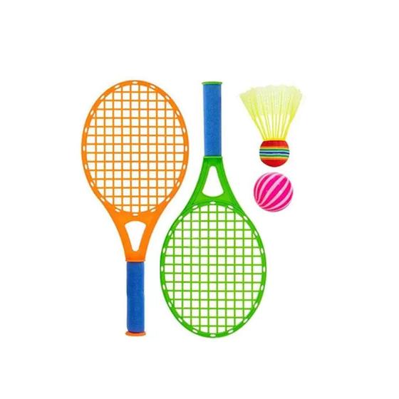 Imagem de Kit Brinquedo Infantil 2 Raquetes 1 Peteca Badminton Criança Esporte