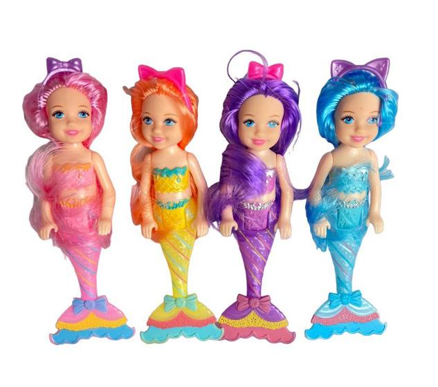 Imagem de Kit Brinquedo Infantil c/ 4 Bonecas Sereias Sortida Meninas