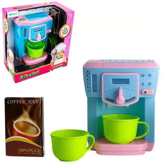 Imagem de Kit Brinquedo Infantil Cafeteira C/ Som Luz Acessórios 