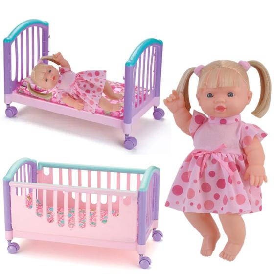 Imagem de Kit Brinquedo Infantil Meninas Boneca Elisi Loira + Bercinho