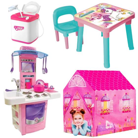 Imagem de Kit Brinquedo Lavanderia C/ Barraca Princesa Acessórios Casa