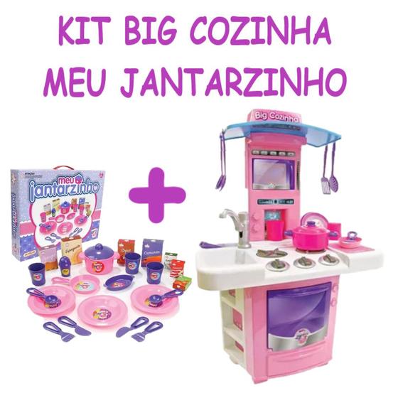 Imagem de Kit Brinquedo Meninas Cozinha Rosa e Jantarzinho Divertido
