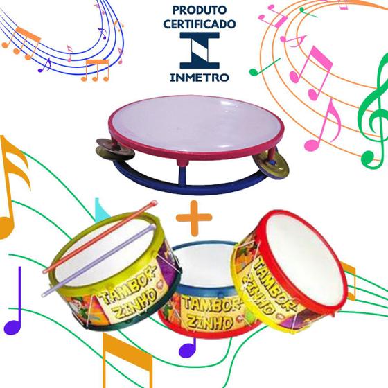 Imagem de Kit Brinquedo Musical Pandeiro Tambor Tamborzinho Infantil Educativo