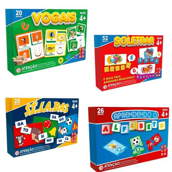 Imagem de Kit Brinquedo Pedagógico Educativo 4 Jogos Vogais + Sílabas + Soletrar + Alfabeto - Pais E Filhos