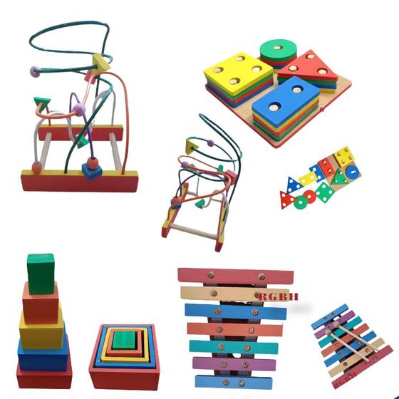 Kit Brinquedo Pedagógico Educativo Em Madeira Aramado G + Prancha Seleção + Xilofone + Cubo De Encaixe Menor preço em Kit Brinquedo Pedagógico Educativo Em Madeira Aramado G + Prancha Seleção + Xilofone + Cubo De Encaixe