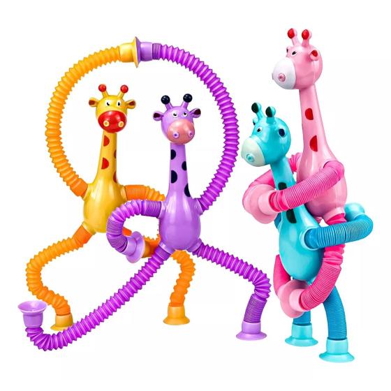 Imagem de Kit Brinquedo Ventosa Tubo Estica Pop It Robô e Girafa Bebê 