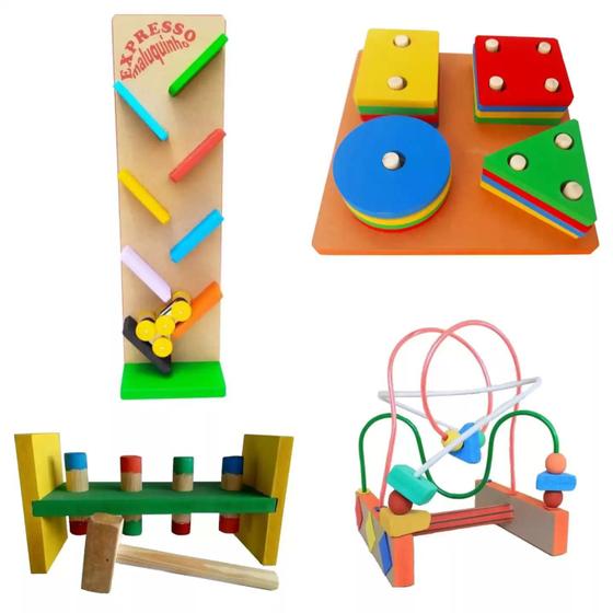 Imagem de kit Brinquedos de madeira educativos aramado artesanal pedagógico sensoriais montessori bebe infantil