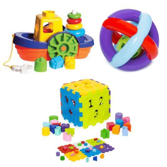 Kit Brinquedos Didáticos Barco Bola Cubo Com Blocos Mercotoys - Blocos ...