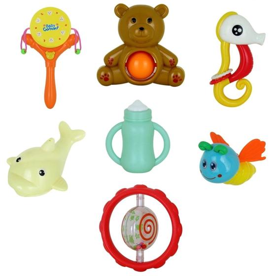 Imagem de Kit brinquedos educacionais 7 peças chocalho e mordedor