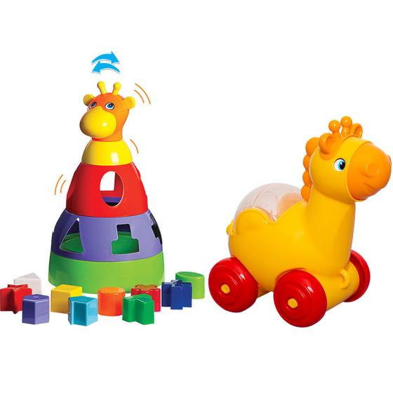 Imagem de Kit Brinquedos Educativo para Bebes Girafa 6 meses a 1 ano