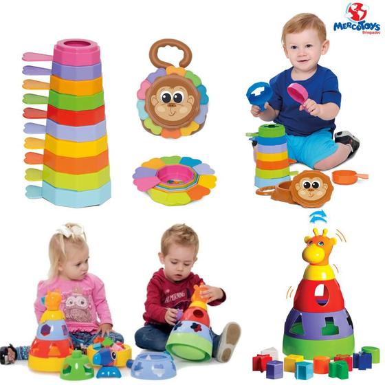 Kit Brinquedos Educativos para Bebês Empilha Baby Macaco e Girafa ...