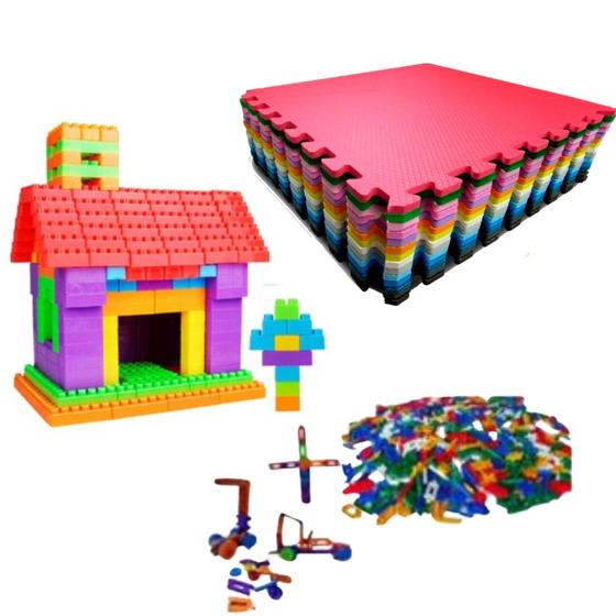 Imagem de Kit Brinquedos Infantis 200 Multiblocos, 200 Lig Barras e Tatame 1x1