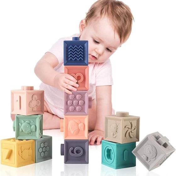 Kit Brinquedos para Bebes 6 meses a 1 ano Bloco de Encaixar Empilhar ...