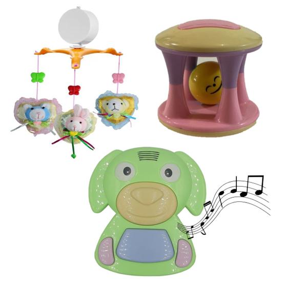 Imagem de Kit Brinquedos Para Bebês Chocalho Móbile Urso e Dog Musical