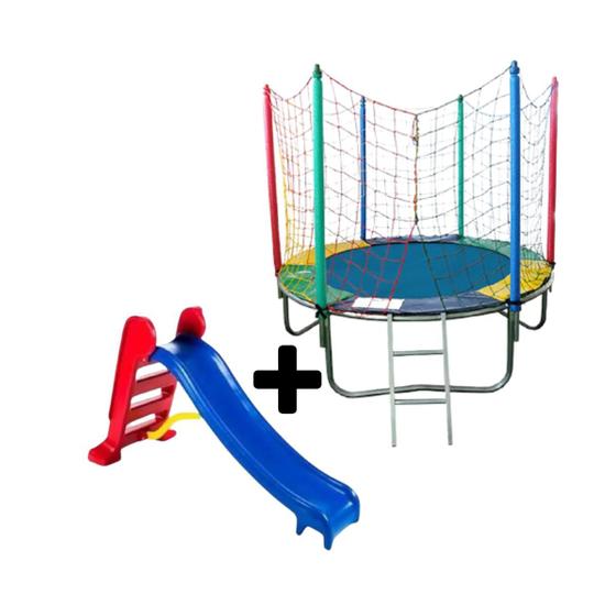 Kit Brinquedos Playground Cama Elástica Pequena Pula Pula Trampolim 2,00m + Escorregador Infantil Médio 3 Degraus Menor preço em Kit Brinquedos Playground Cama Elástica Pequena Pula Pula Trampolim 2,00m + Escorregador Infantil Médio 3 Degraus