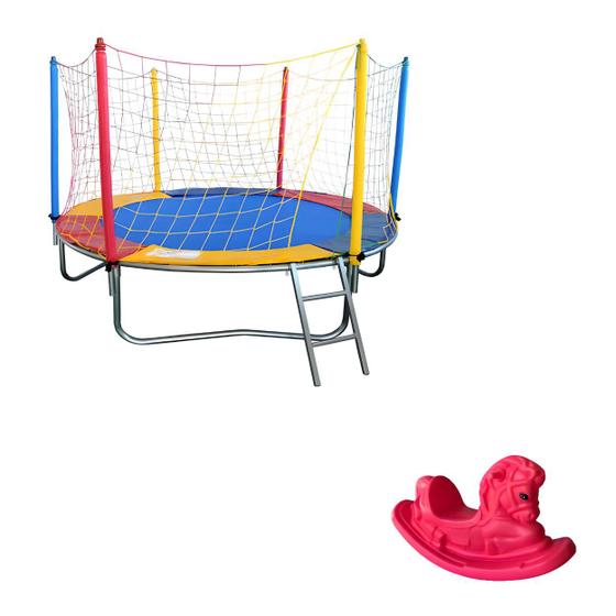 Imagem de Kit Brinquedos Playground Cama Elástica Pequena Pula Pula Trampolim 2,30m + Gangorra Infantil 1 Lugar