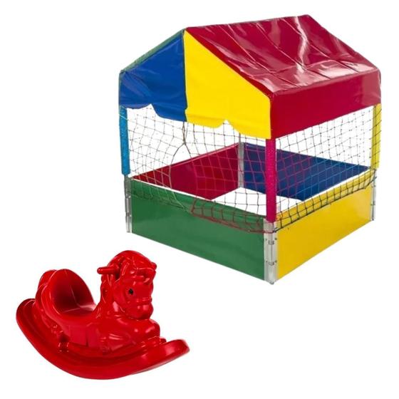 Imagem de Kit Brinquedos Playground Piscina de Bolinhas Quadrada 1,00m + Gangorra Infantil 1 Lugar