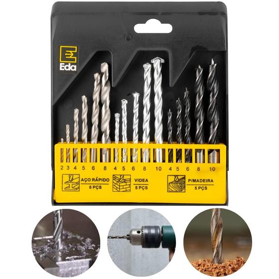 Kit Brocas De Videa, Aço E Madeira Jogo C/ 16 Pcs reforçadas Menor preço em Kit Brocas De Videa, Aço E Madeira Jogo C/ 16 Pcs reforçadas