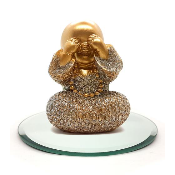 Imagem de Kit Buda Bebê Ceguinho 9 cm Brilhante e Bandeja Espelhada