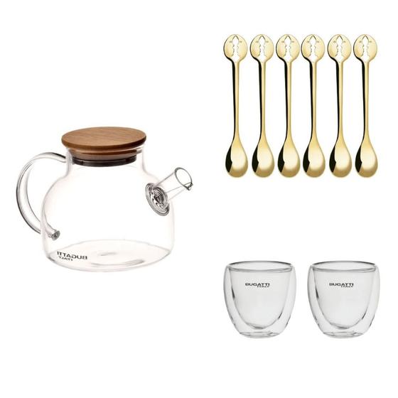 Imagem de Kit bugatti bule infusor de chá 6 colheres de café gold e 2 xícaras de chá 250ml 