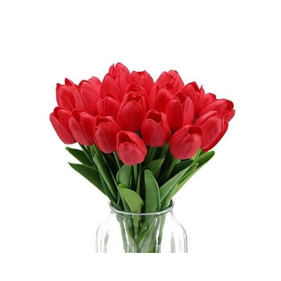 Imagem de Kit Buque 9 Tulipas Cor Vermelha 40cm Flores Artificiais