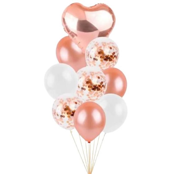 Imagem de Kit Buquê Balão Metalizado 12 e Coração 18 Rosé Gold - 09 un