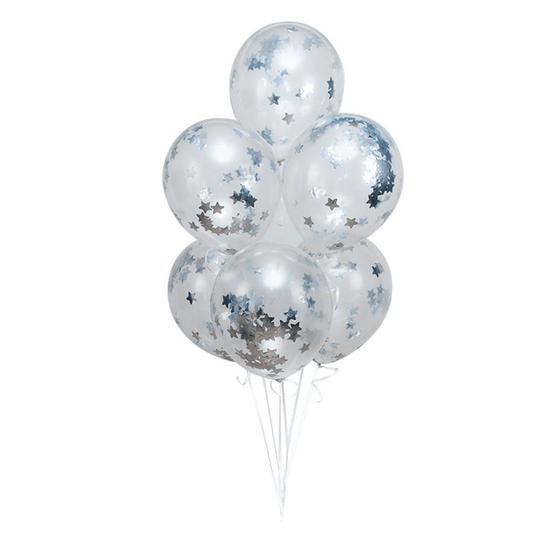 Imagem de Kit Buquê Balões Látex Transparente com Confete Estrela Prata - Buque com 06 Balões - 1 unidade - Regina - Rizzo