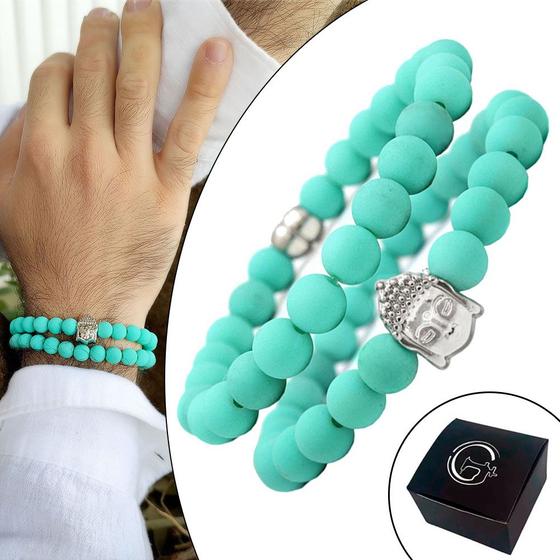 Imagem de Kit C/02 Pulseiras de Bolinha Masculina Buda Verde Água