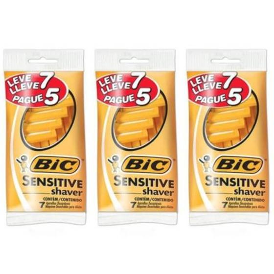 Imagem de Kit C/03 Bic Shaver Sensitive Aparelho De Barbear C/7