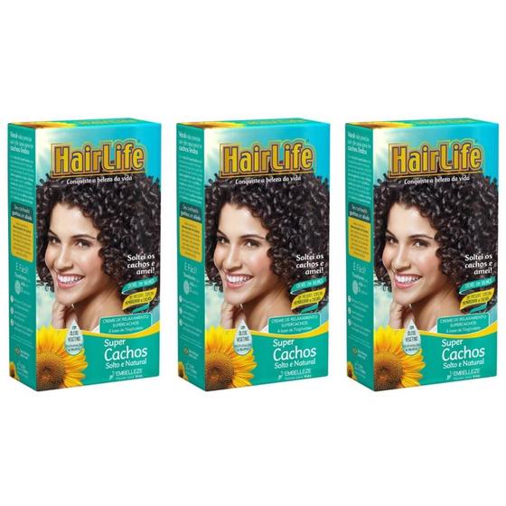 Kit C/03 Hairlife Super Cachos Relaxante Capilar 180g Alisamento de Cabelo Magazine Luiza