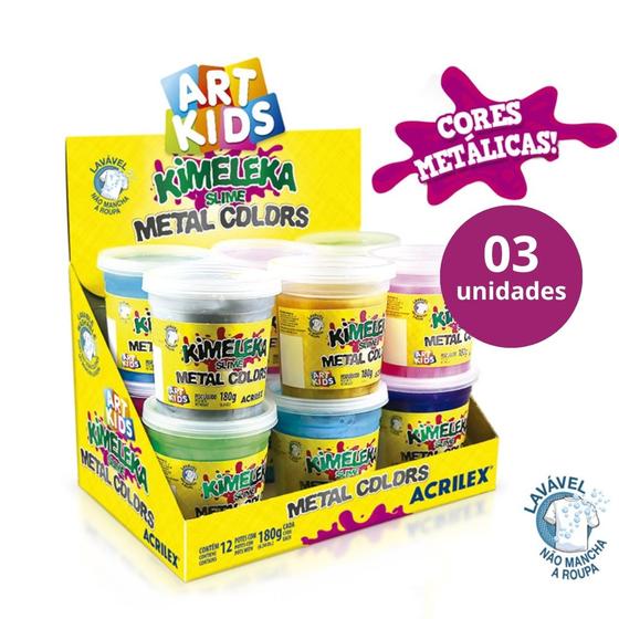 Imagem de Kit C/03 Kimeleka Slime Cores Metalicas Metal Colors 180g