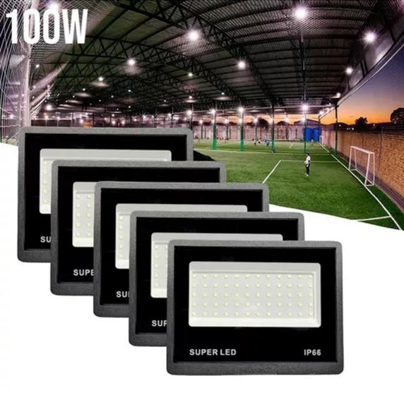 Kit c/05 refletor holofote led 100w 6500k branco frio bivolt a prova d agua Menor preço em Kit c/05 refletor holofote led 100w 6500k branco frio bivolt a prova d agua