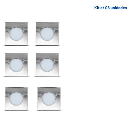 Imagem de Kit c/06 Luminárias Móveis Spot QUADRADA Quente 1,5w Cromada