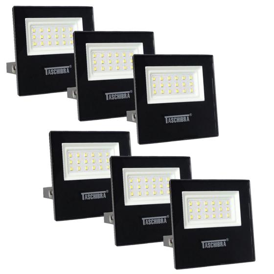 Imagem de Kit c/ 06 Refletores Taschibra TR LED 50W Slim 6500K Preto Bivolt Resistente à Água e Uso Externo (Luz Branca)