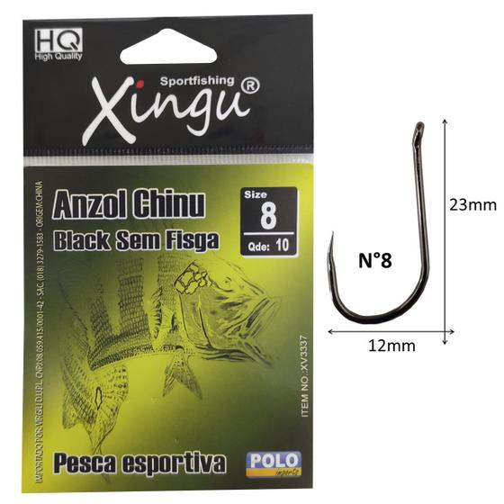Imagem de Kit c/10 Anzol Liso Sem Farpa Fisga N8 Xingu Black