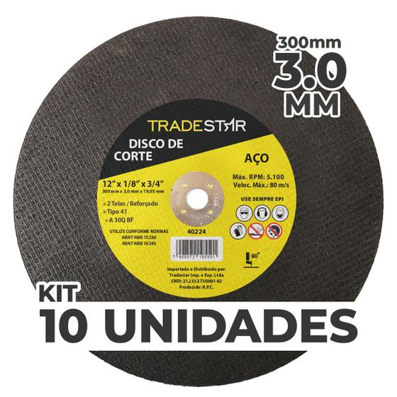 Imagem de Kit c/ 10 Disco de Corte Metal 12" 300x3,0 mm Furo 19,05 mm