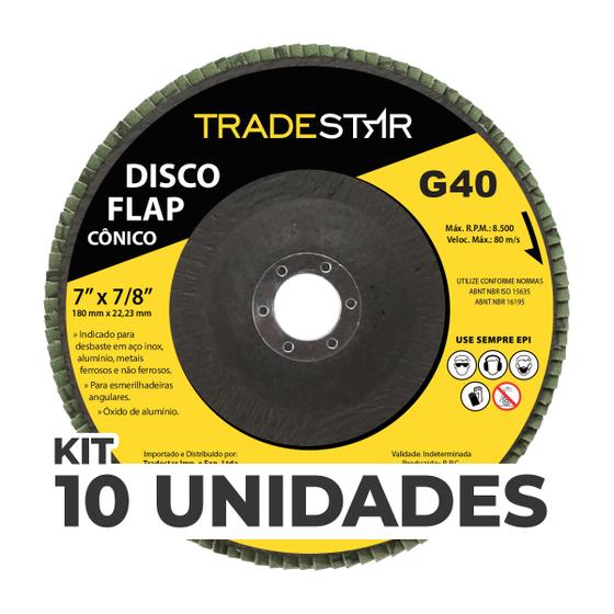 Imagem de Kit C/ 10 Disco Flap Conico 7" 180mm Fds180-40fc Z40