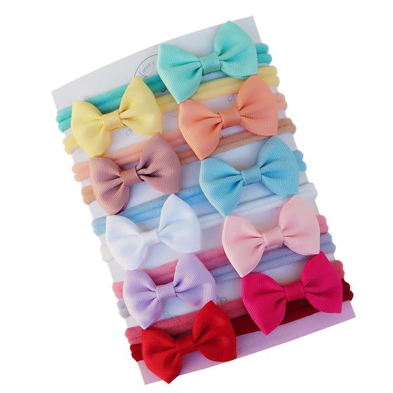 Kit c/10 Laços para Cabelo Bebê Meninas Tiara Faixinha Meia Seda