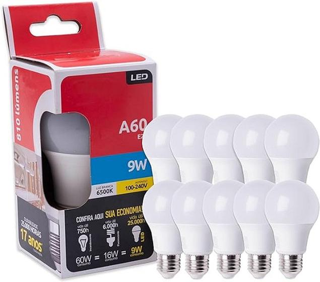 Imagem de Kit c/ 10 lâmpadas led 9w branca fria 6500k g-light