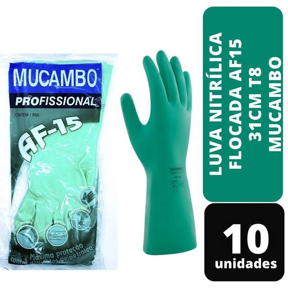 Imagem de Kit C/ 10 Pares Luva Nitrílica Flocada AF15 31CM T8 Mucambo