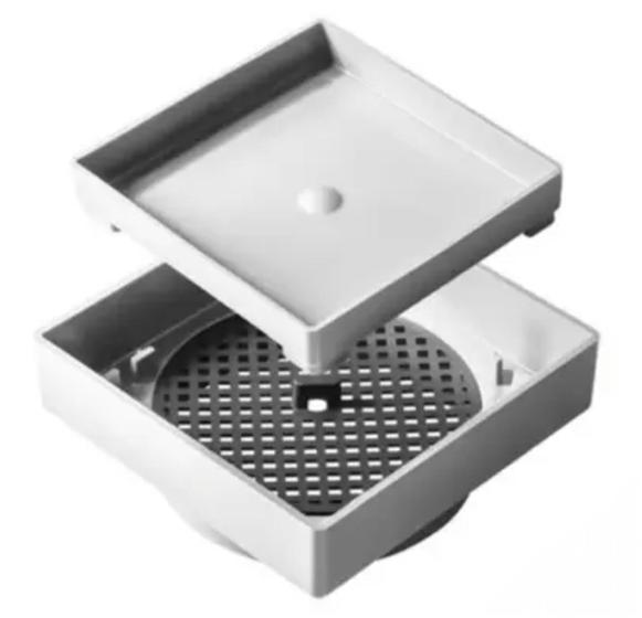 Imagem de Kit c/ 10 unidades de Ralo Oculto Invisível Branco 10 x 10 cm Piso Porcelanato PVC