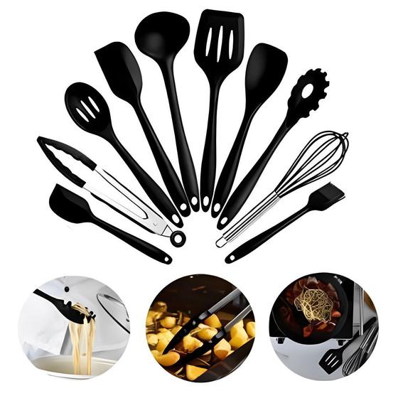 Imagem de Kit c/ 10 Utensílios COZINHA Silicone Colher Concha Pegador linha PREMIUM 