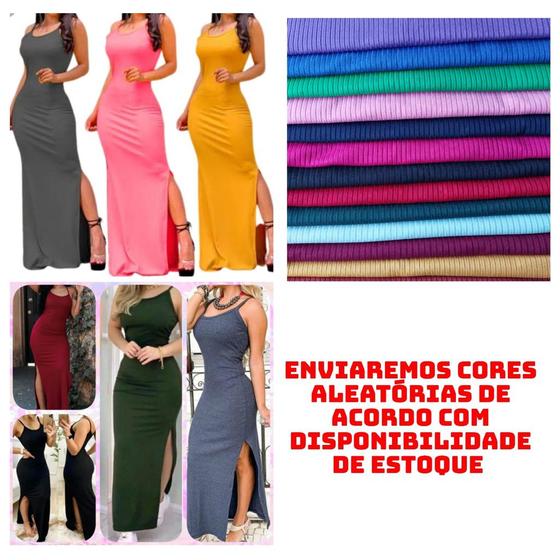 Imagem de KIT C/10 Vestido Canelado Longo com Fenda