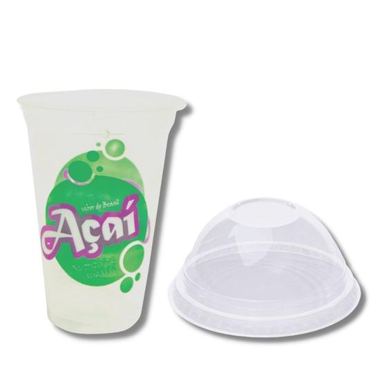Imagem de Kit c/ 100 un. de copo p/ acai 440 ml.    100 un. de tampa s/ furo p/ copo 440, 550 e 660 ml.