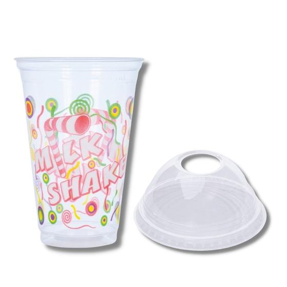 Imagem de Kit c/ 100 un. de copo p/ milk shake 330 ml.   100 un. de tampa bolha c/ furo p/ copo 275 e 300 ml.