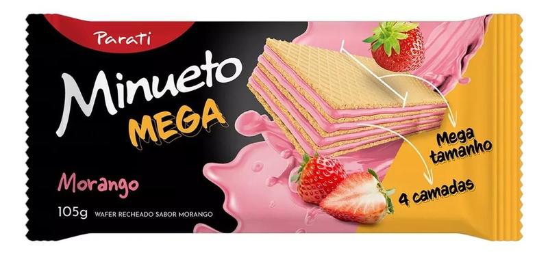 Imagem de Kit c/ 12 Biscoito Wafer Recheio Morango Minueto Mega 105g