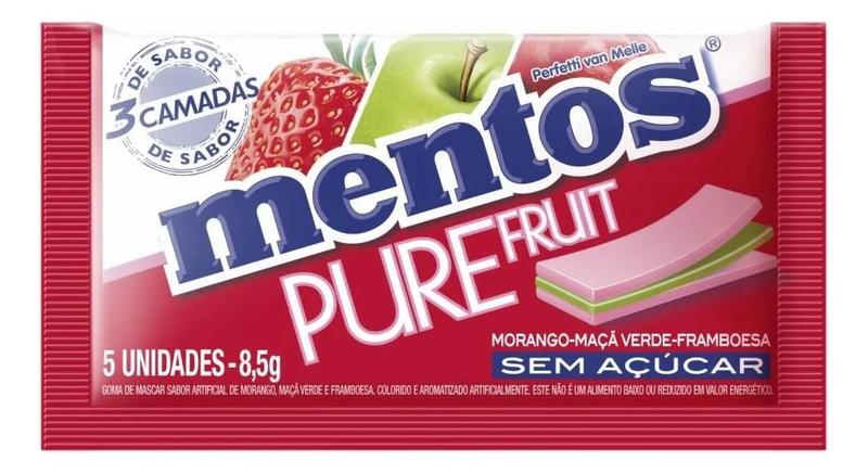 Imagem de Kit c/ 12 Chicle Mentos Pure Fruit Morango Maca Framboesa