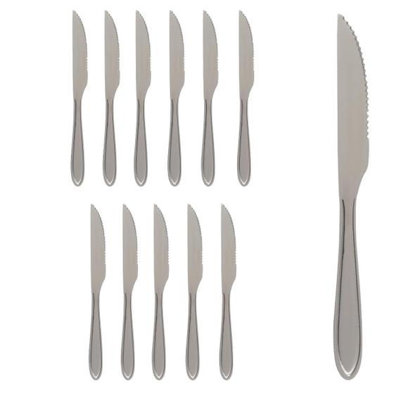 Imagem de Kit C/ 12 Facas De Mesa Com Serra Restaurante Aço Inox Faqueiro Resistente Linha Classic Jantar Almoço Mec G