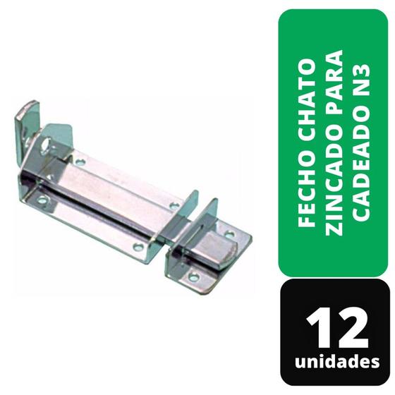 Imagem de Kit C/ 12 Fecho Chato Zincado Para Cadeado N3 100x50mm Inca
